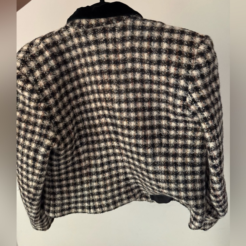 ALFRED SUNG Black and White Check Wool Blend Cropped Jacket - Picture 2 of 7